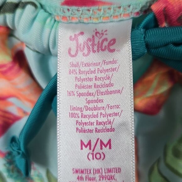 Justice Girls Teal Hibiscus Tiered Ruffle Tankini 2pc Set Swimsuit Bathing Suit - Picture 2 of 10